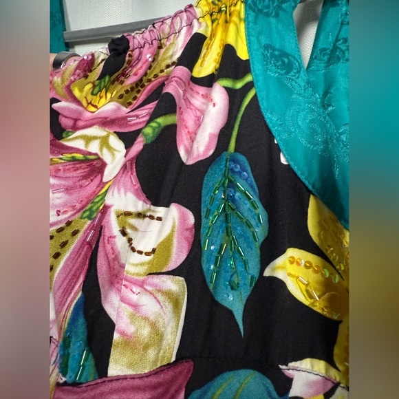 Vintage Faith Resortwear Beaded Tropical Blue Yellow Pink Dress - Picture 6 of 9